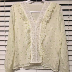 J.ING Ivory Floral Print Lace-Detail Chiffon Blouse